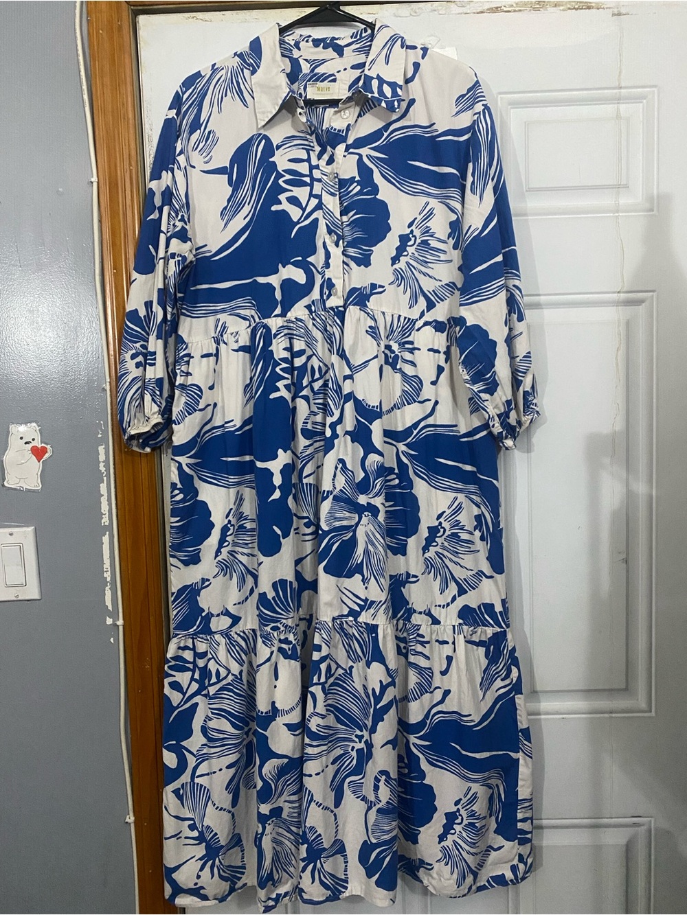 Anthropologie Maeve Blue and White Floral Tiered Maxi Dress Size Large